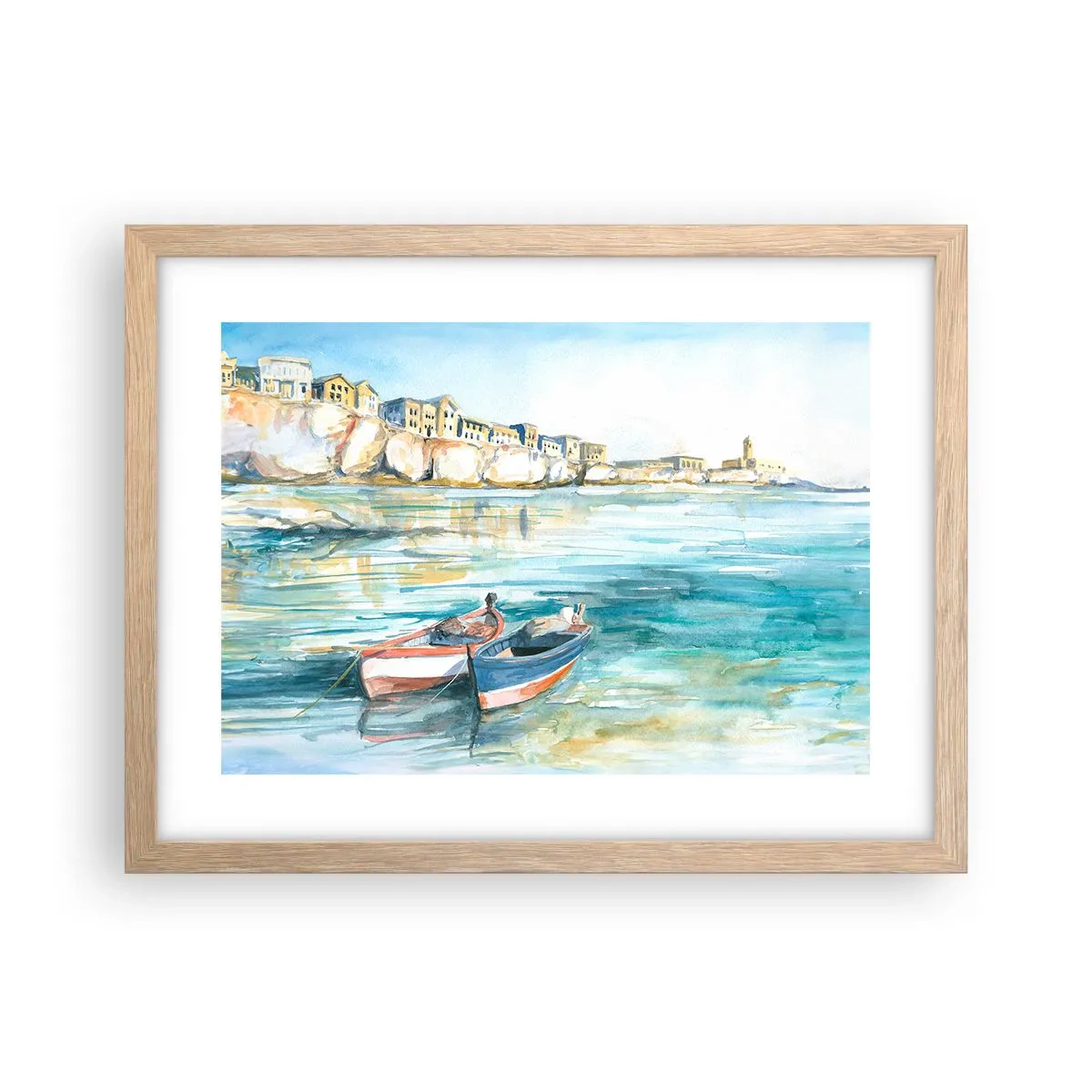 Een poster in een licht eiken lijst - Azuurblauw landschap - 40x30 cm