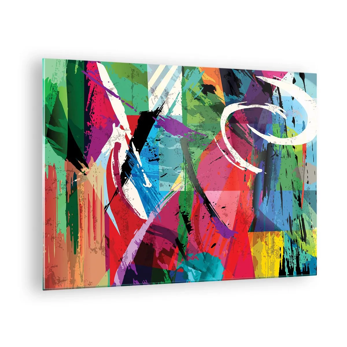 Schilderen op glas - Kleurrijke abstractie met dynamische vormen en texturen - 70x50cm - Snel, levendig en opzwepend - Moderne wanddecoratie voor woonkamer en slaapkamer ARTTOR