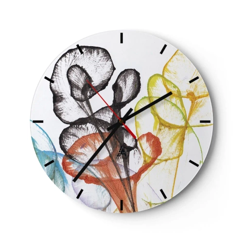 Wandklok - Klok - Kleurrijke, abstracte bloemen op een witte achtergrond - 30x30cm - Bloemen met een ziel - Moderne wanddecoratie voor woonkamer, keuken en slaapkamer ARTTOR
