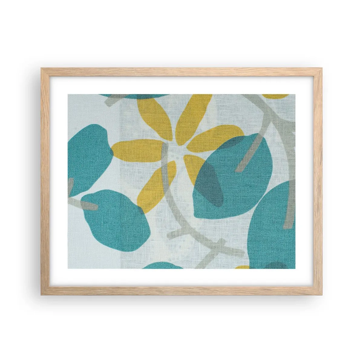 Een poster in een licht eiken lijst - Tussen de azuurblauwe bladeren - 50x40 cm
