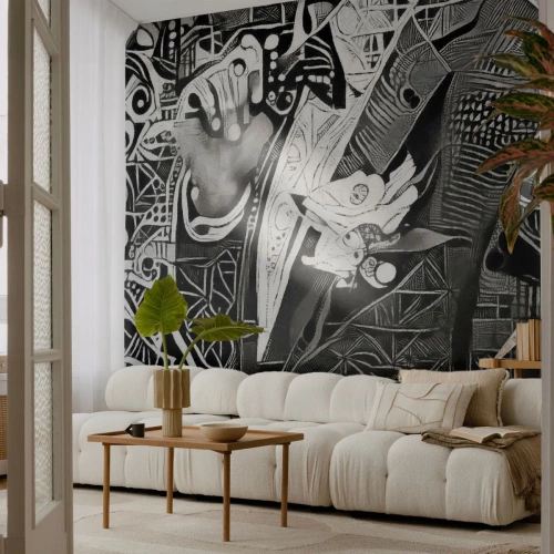 Fotobehang Standard Eco - Alleen een ogenschijnlijk grijze man - Man, Kubisme, Mode - 250x175 cm