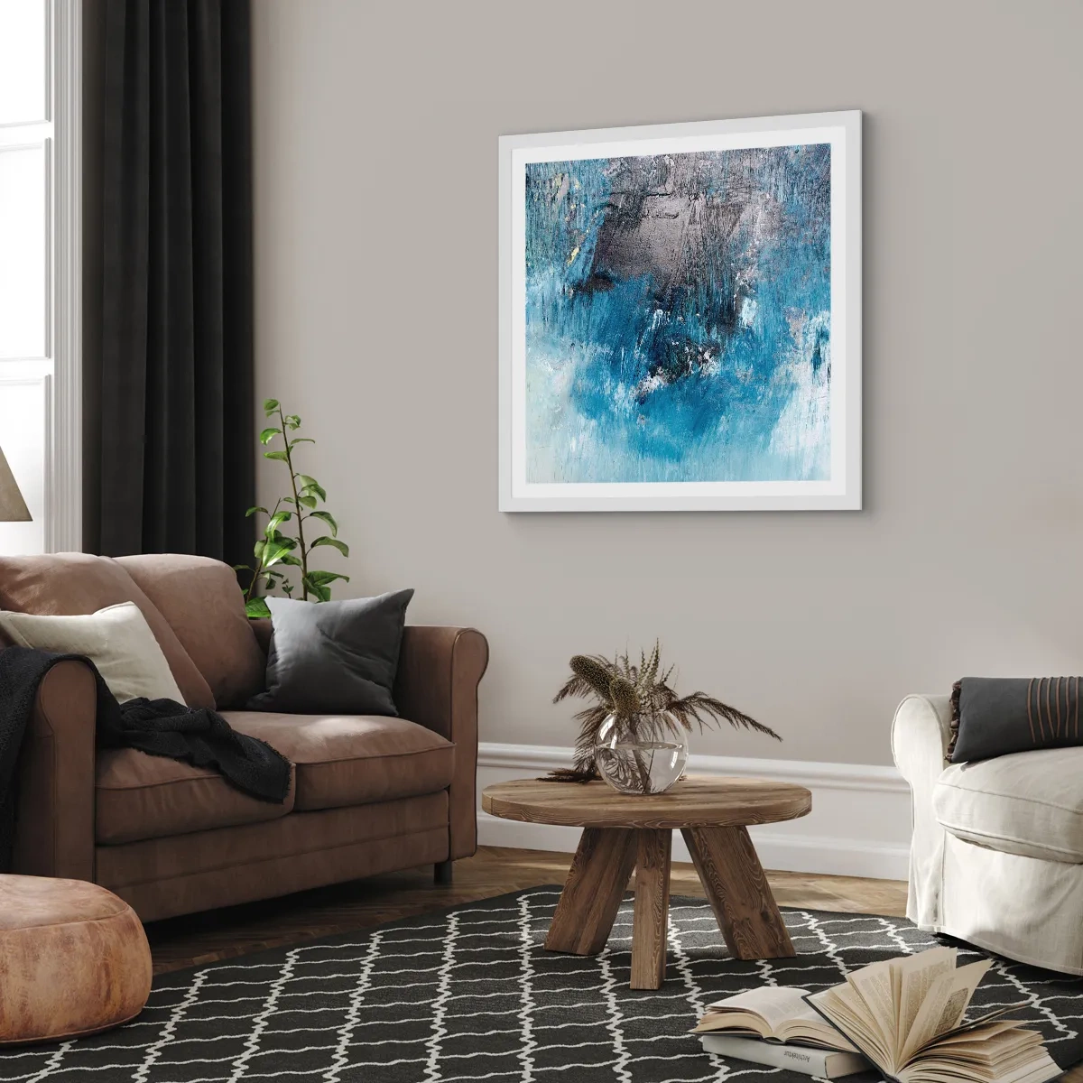 Poster in een witte lijst - Rhapsody in Blauw - 60x60 cm