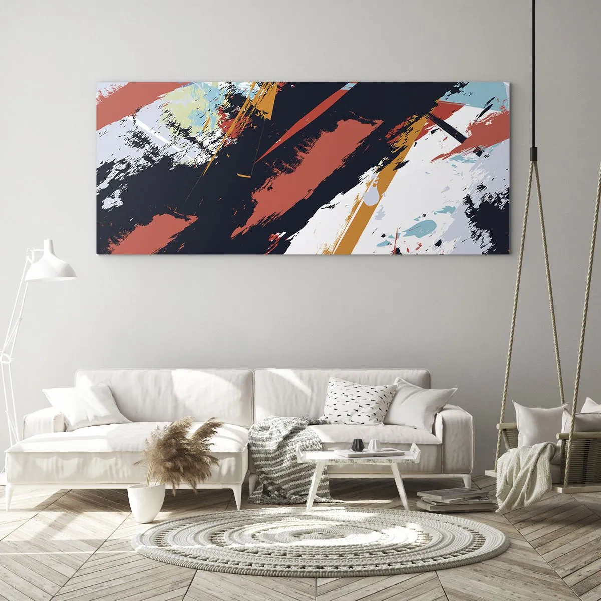 Schilderen op glas - Dynamische compositie - 90x30 cm