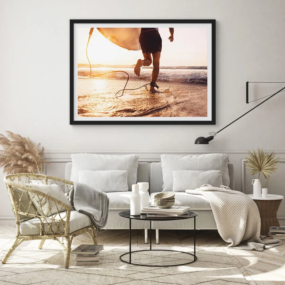 Poster in een zwarte lijst - Om de golf te ontmoeten - 70x50 cm
