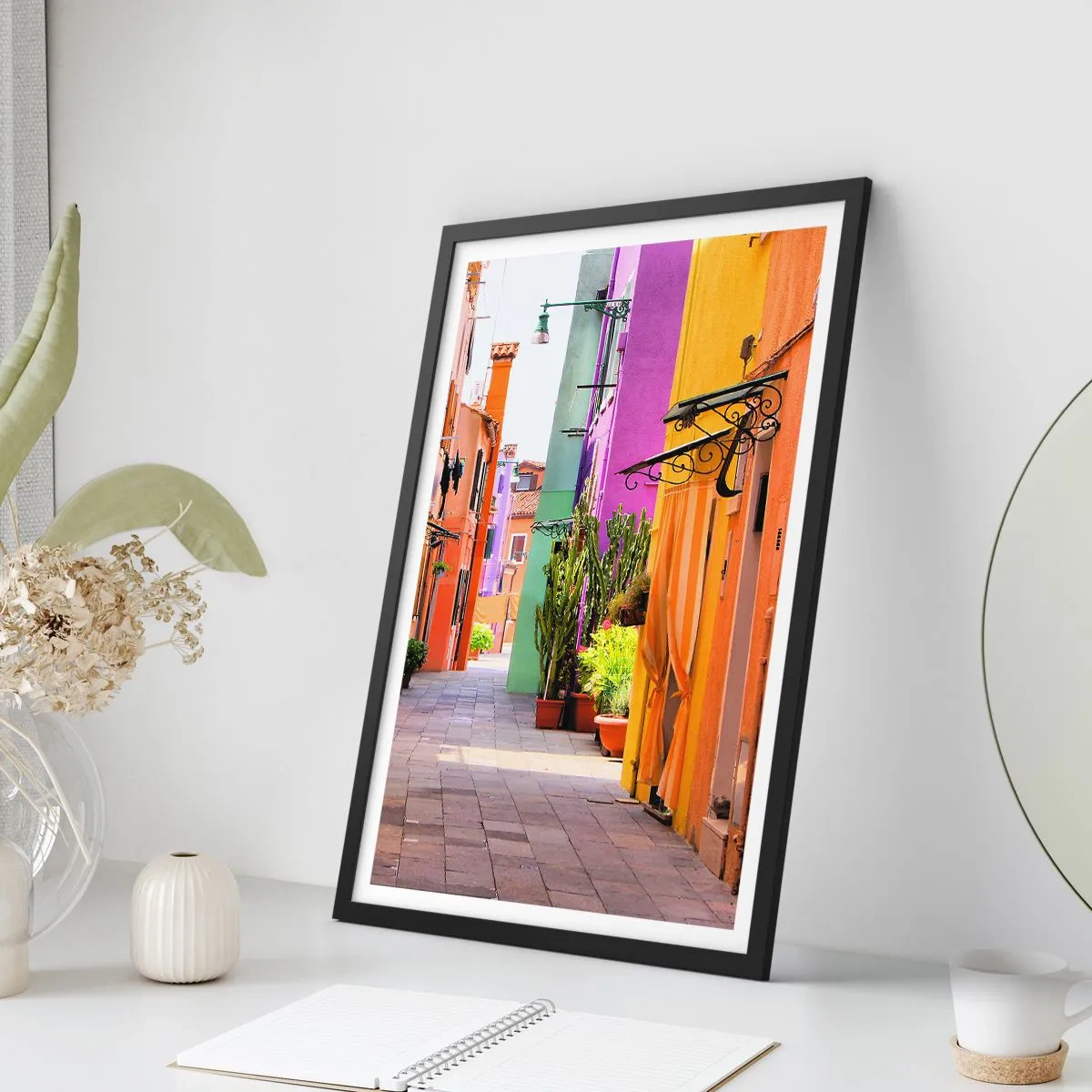 Poster in een zwarte lijst - Regenboogsteeg - 40x50 cm