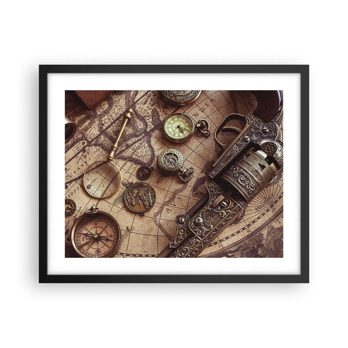 Poster in een zwarte lijst - Avontuur roept - 50x40 cm