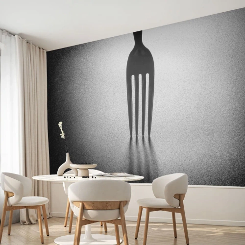 Fotobehang Premium Canvas - Licht en schaduw - Vork, Bestek, Keuken - 400x280 cm
