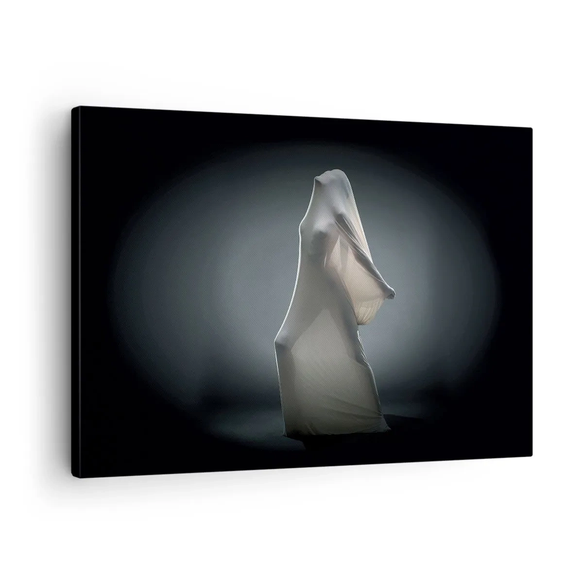 Schilderen op canvas - Een figuur in witte stof op een donkere achtergrond - 70x50cm - Verborgen verlangens - Moderne wanddecoratie voor woonkamer en slaapkamer ARTTOR