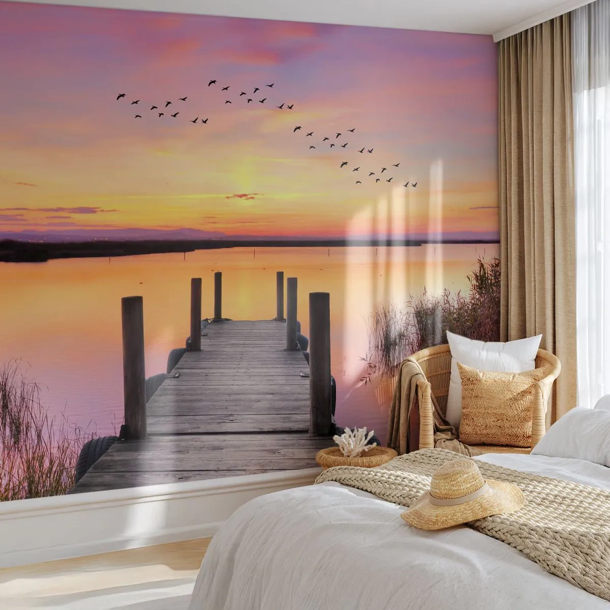 Fotobehang Premium Sand - Violet stille dageraad - Landschap, Meer, Natuur - 100x70 cm