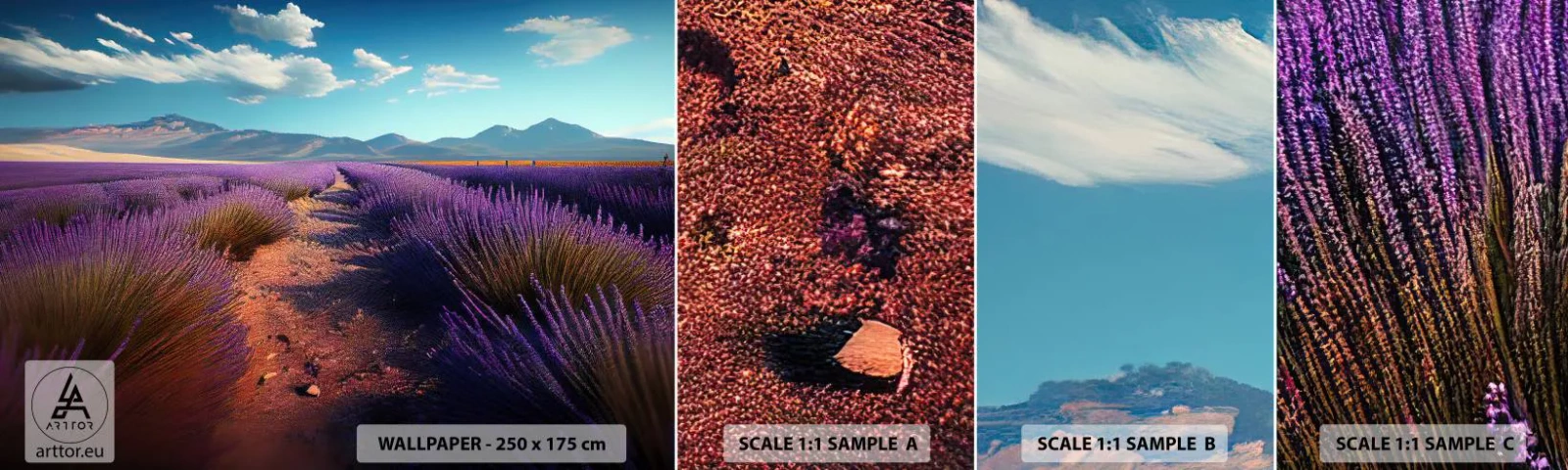 Fotobehang Monster Zelfklevend Deluxe Sticker - Geurige velden - Lavendel, Horizon, Landschap - 100x30 cm