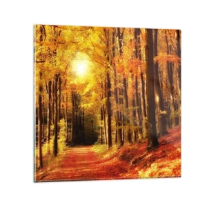 Schilderen op glas - Gouden herfst op een bosweg - 30x30 cm