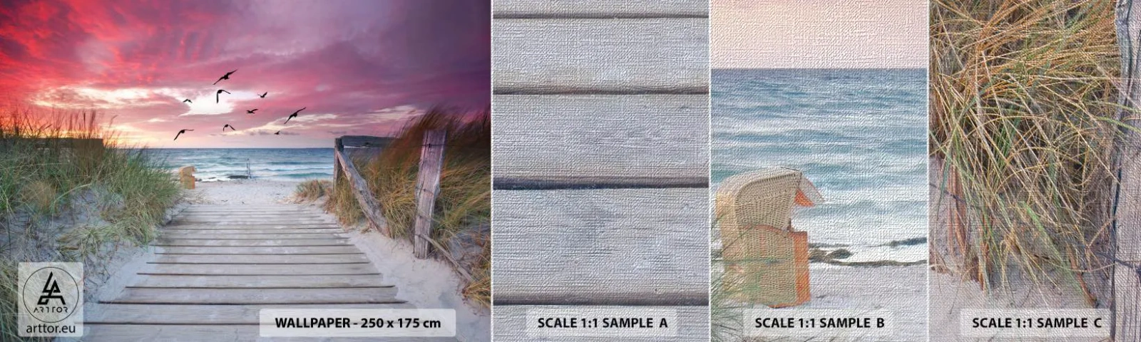 Fotobehang Monster Premium Canvas - Baltische indruk - Zee landschap, Strand, Vogels - 100x30 cm