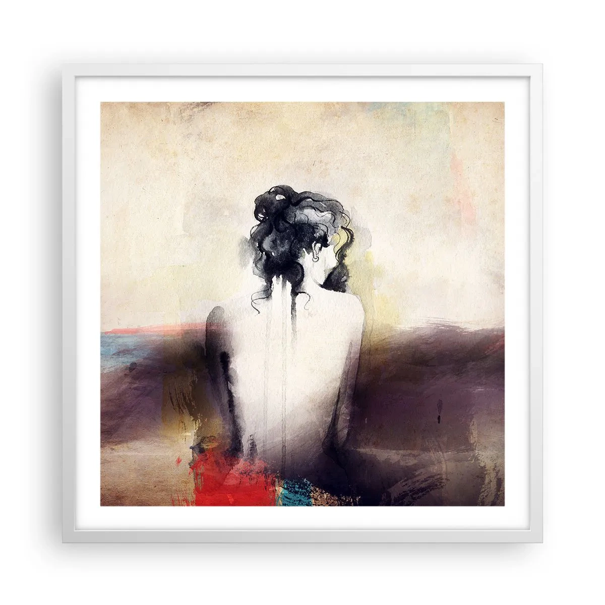Poster in een witte lijst - Vloeiende lijnen, ovale vormen - 60x60 cm