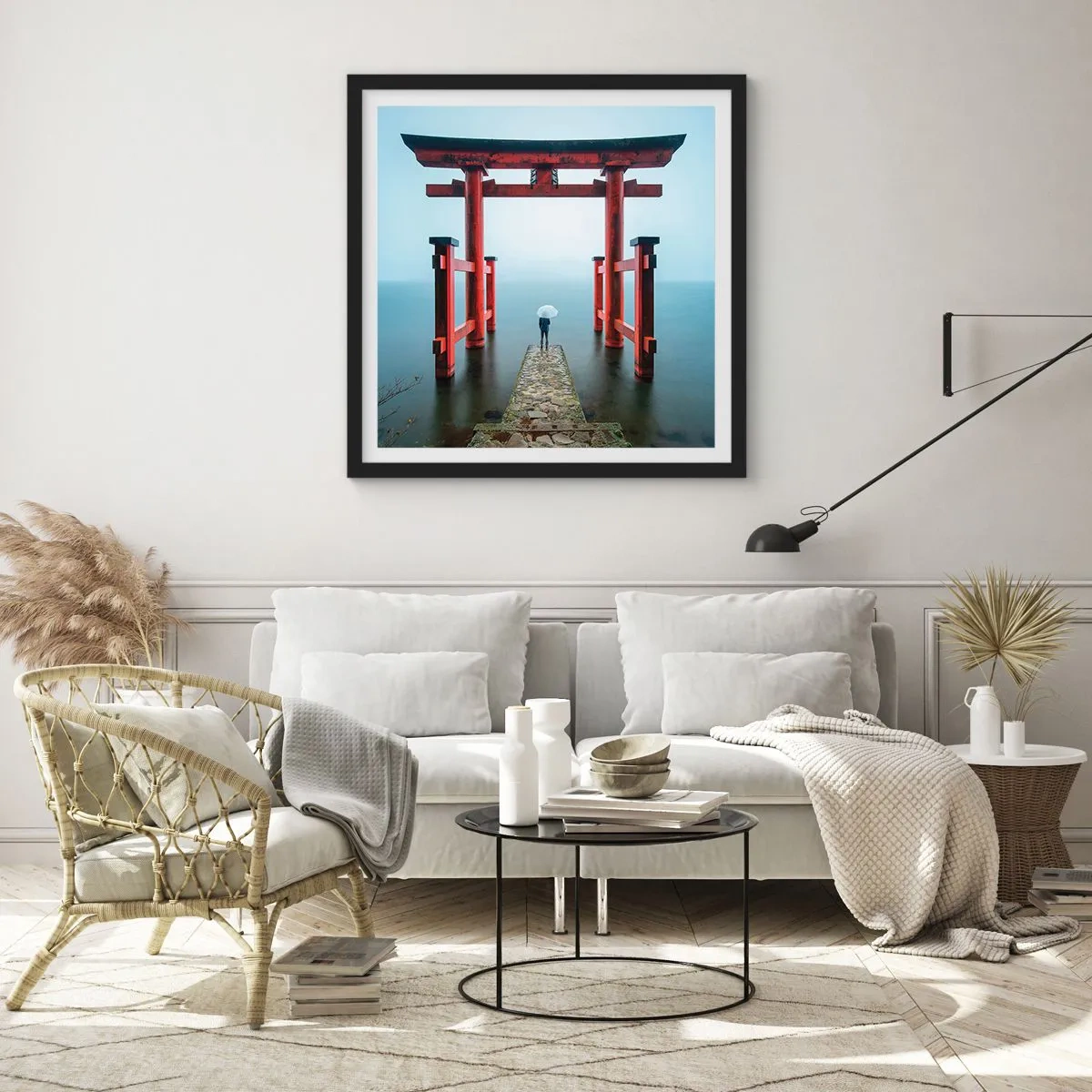 Poster in een zwarte lijst - Japanse mijmering - 60x60 cm
