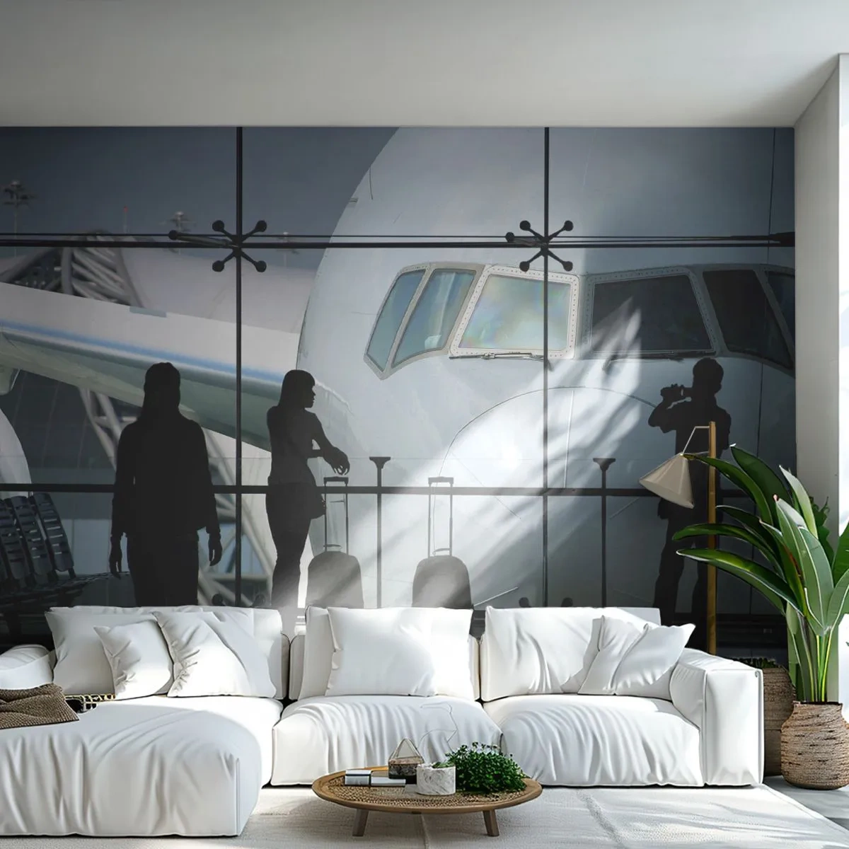 Fotobehang Premium Canvas - Vis a vis op de luchthaven - Vliegtuig, Luchthaven, Reizen - 250x175 cm