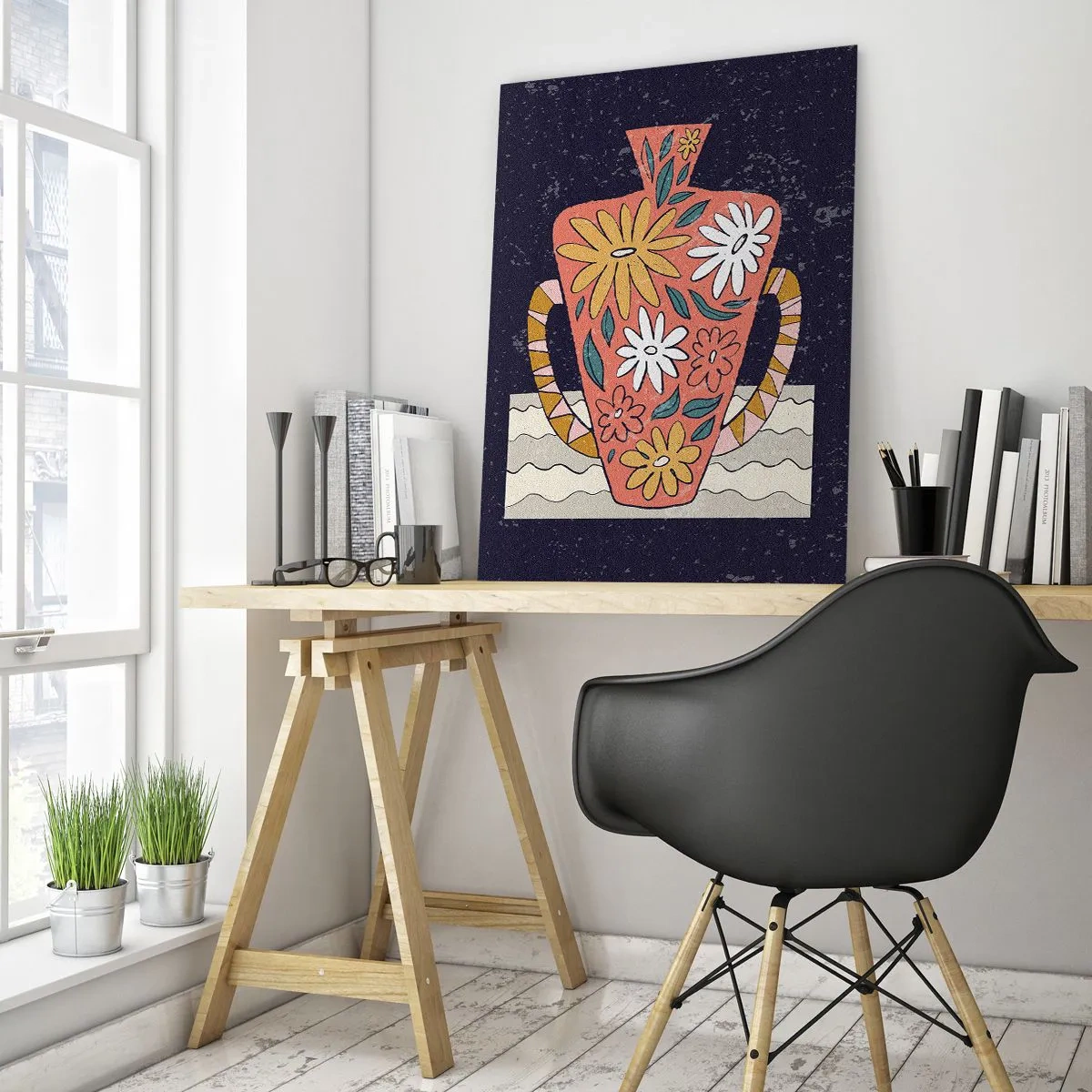 Schilderen op glas - Beschilderde kruik - 80x120 cm