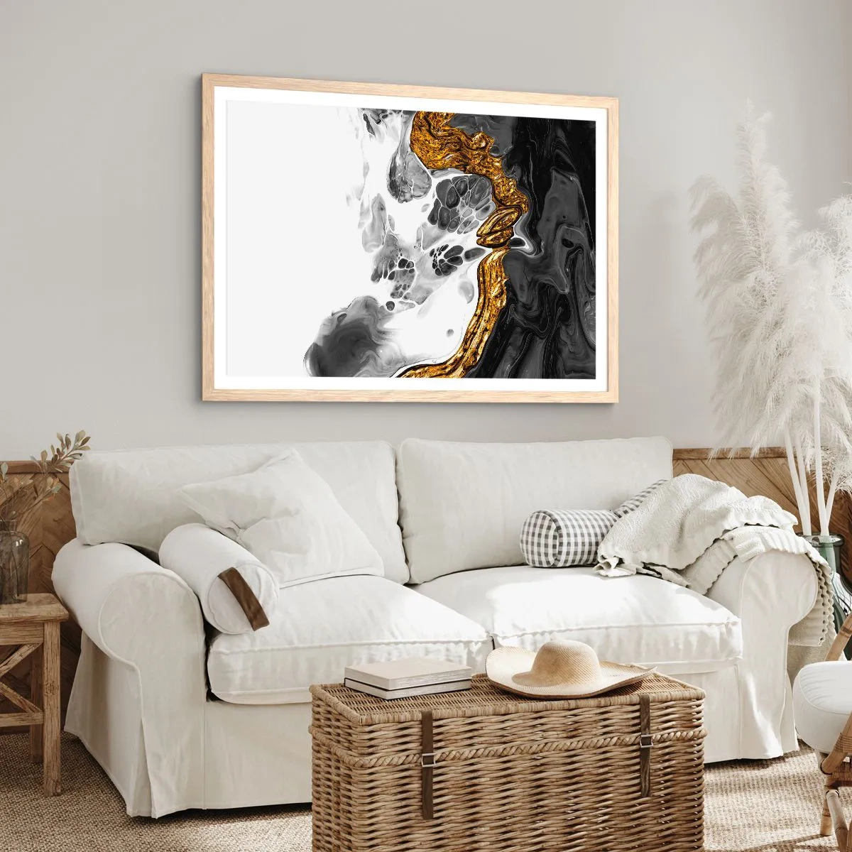 Een poster in een licht eiken lijst - Organische samenstelling - 91x61 cm