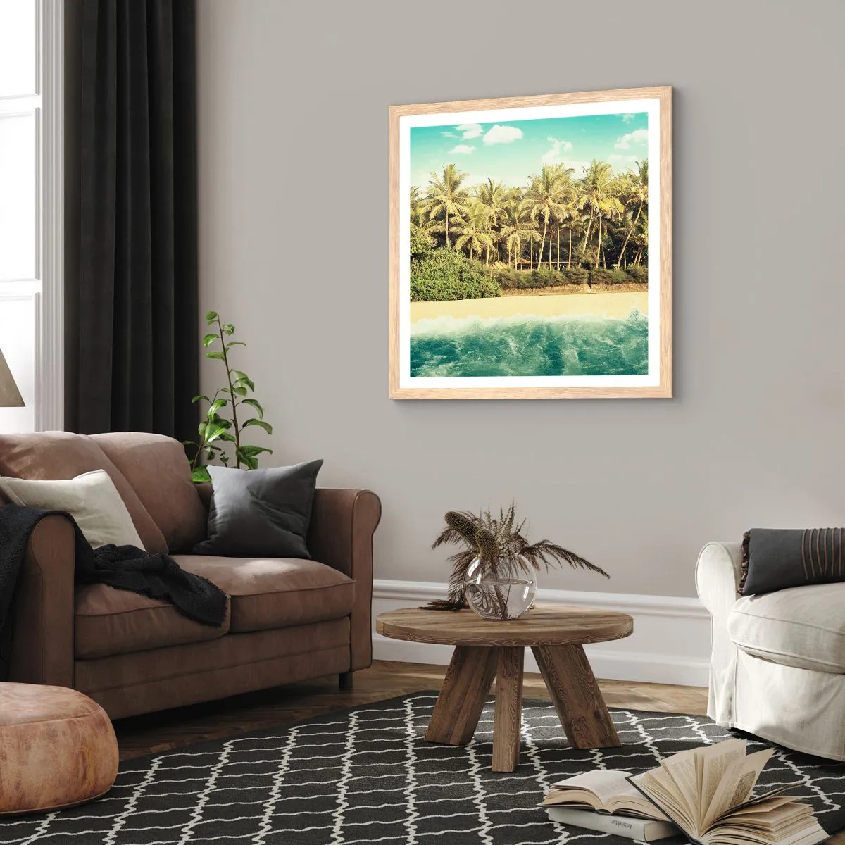 Een poster in een licht eiken lijst - Hoe zit het hier? - 60x60 cm