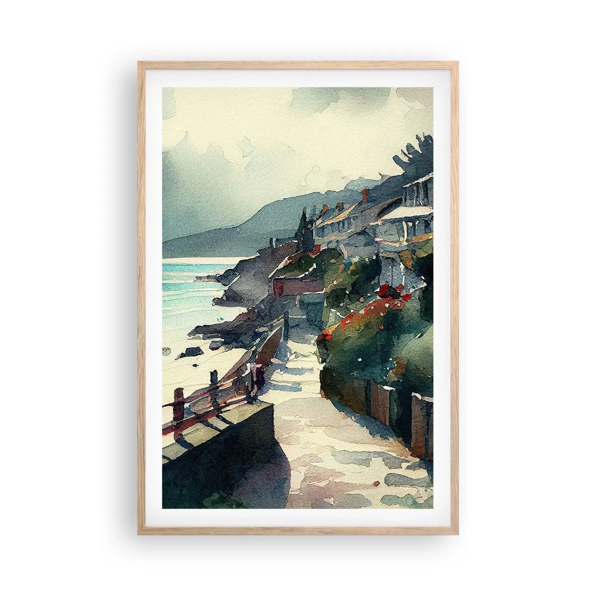 Een poster in een licht eiken lijst - Mediterrane stad - 61x91 cm