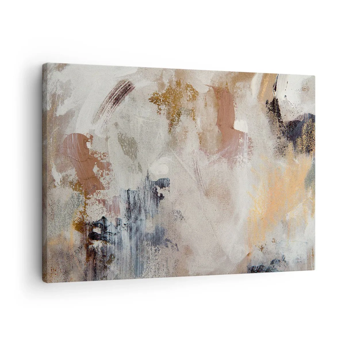 Schilderen op canvas - Abstracte vlekken in gedempte tinten beige en goud - 70x50cm - Mistige abstractie - Moderne wanddecoratie voor woonkamer en slaapkamer ARTTOR