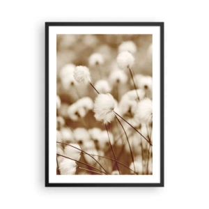Poster in een zwarte lijst - Pluizige grassprietjes in een delicate opname - 50x70cm - Pluizig korenveld - Moderne wanddecoratie voor woonkamer en slaapkamer ARTTOR