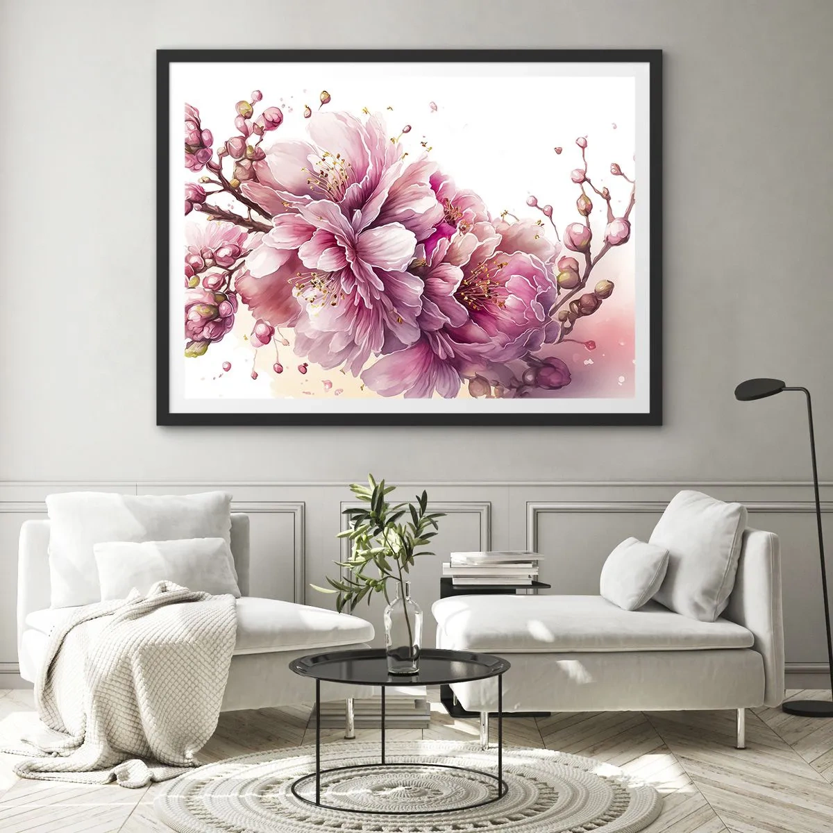 Poster in een zwarte lijst - Kersenbloesem - 70x50 cm