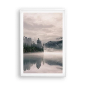 Poster in een witte lijst - In reflectie, in de mist - 61x91 cm
