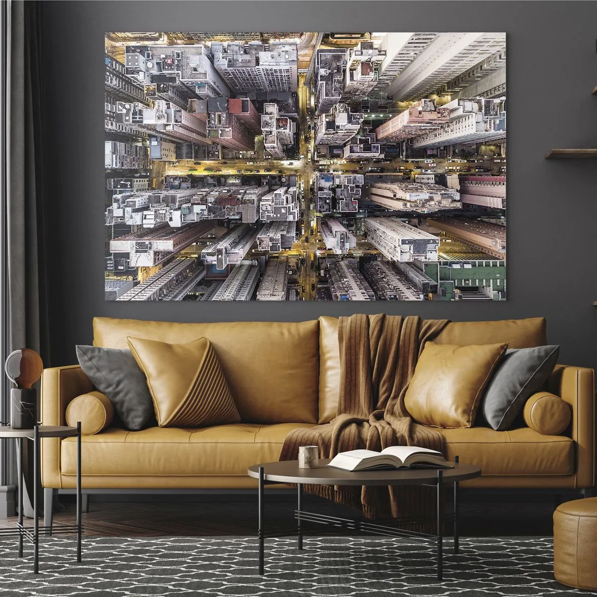 Schilderen op glas - Een vogelperspectief op de metropool - 70x50cm - Groeten uit Hong Kong - Moderne wanddecoratie voor woonkamer en slaapkamer ARTTOR