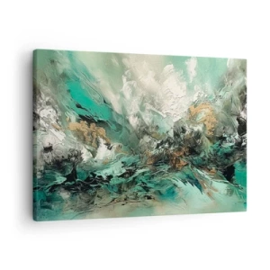 Schilderen op canvas - Abstract landschap in tinten groen en goud - 70x50cm - Emerald en zwarte branding - Moderne wanddecoratie voor woonkamer en slaapkamer ARTTOR