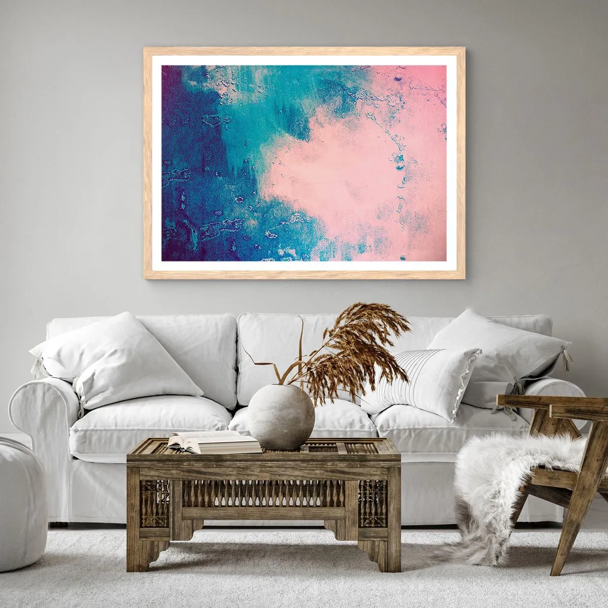 Een poster in een licht eiken lijst - Hemelse omhelzingen - 91x61 cm