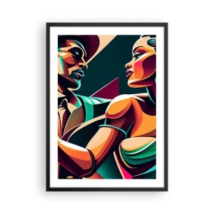 Poster in een zwarte lijst - Kleurrijke illustratie van een koppel dat tango danst in pop-artstijl - 50x70cm - In het ritme van het hart - Moderne wanddecoratie voor woonkamer en slaapkamer ARTTOR
