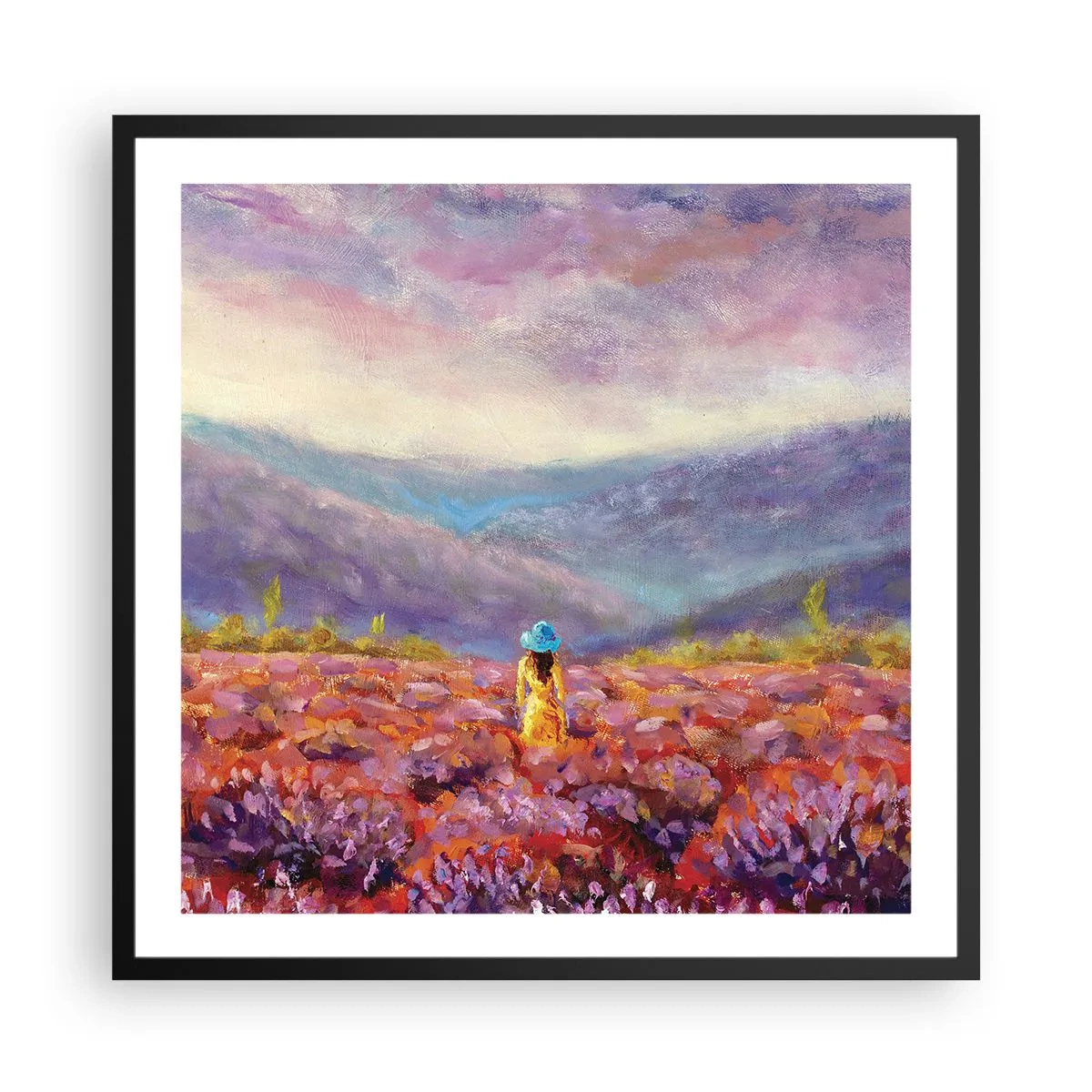 Poster in een zwarte lijst - In een lavendelwereld - 60x60 cm