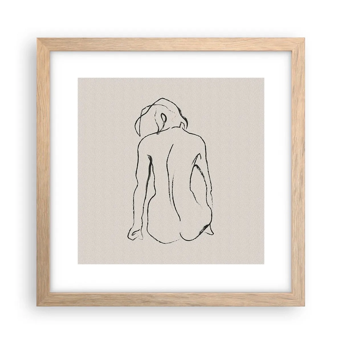 Een poster in een licht eiken lijst - Naakt meisje - 30x30 cm