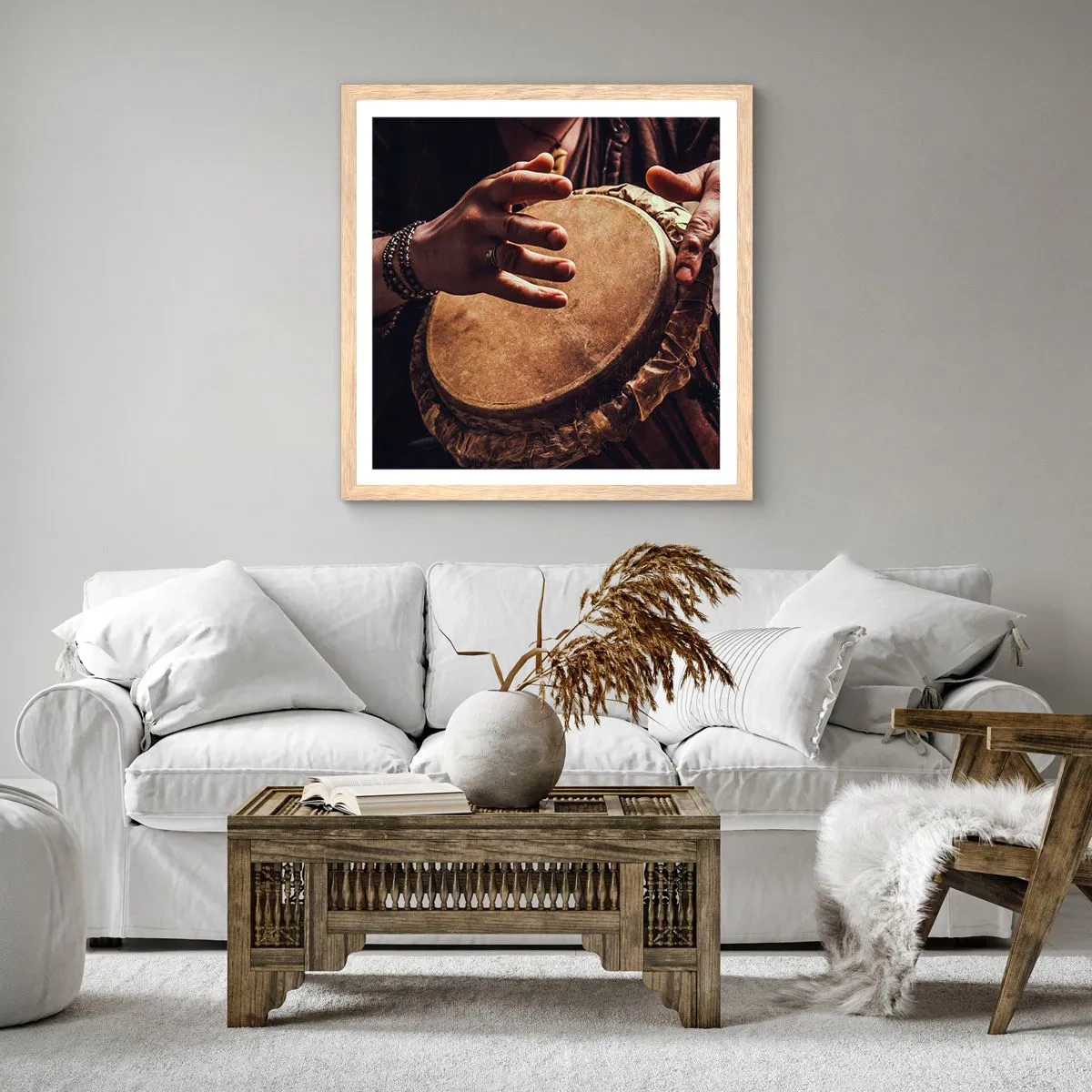 Een poster in een licht eiken lijst - Op het ritme van het hart - 60x60 cm