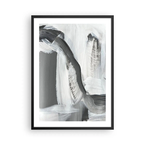 Poster in een zwarte lijst - Abstracte compositie van zwart, wit en grijs - 50x70cm - Een beslissende beweging - Moderne wanddecoratie voor woonkamer en slaapkamer ARTTOR