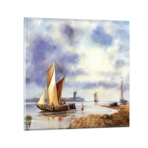 Schilderen op glas - De terugkeer van zeelieden - 70x70 cm