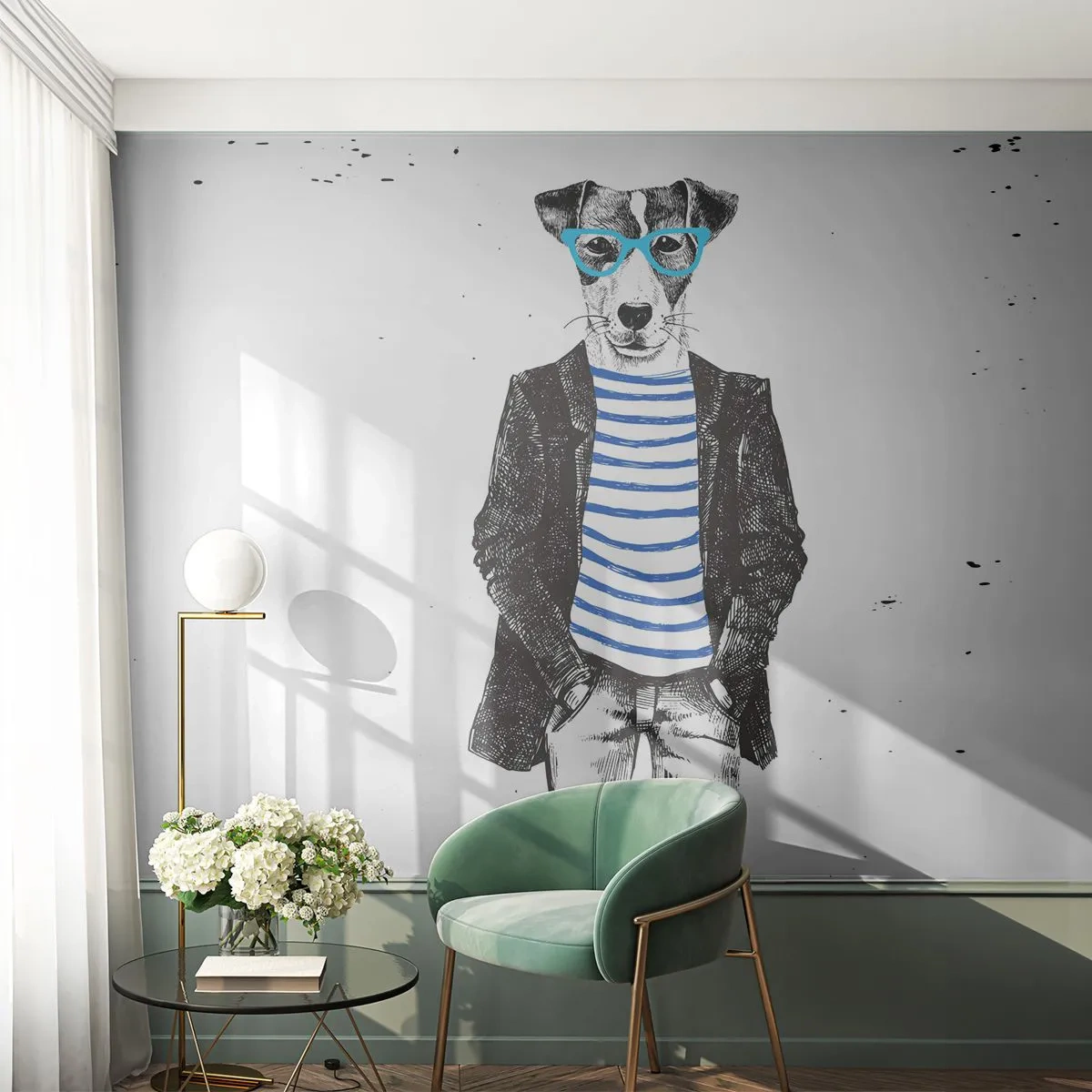 Fotobehang Standard Eco - God behoed! - Abstractie, Man, Hond - 150x105 cm