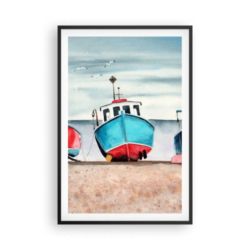 Poster in een zwarte lijst - Klaar om te vissen - 61x91 cm