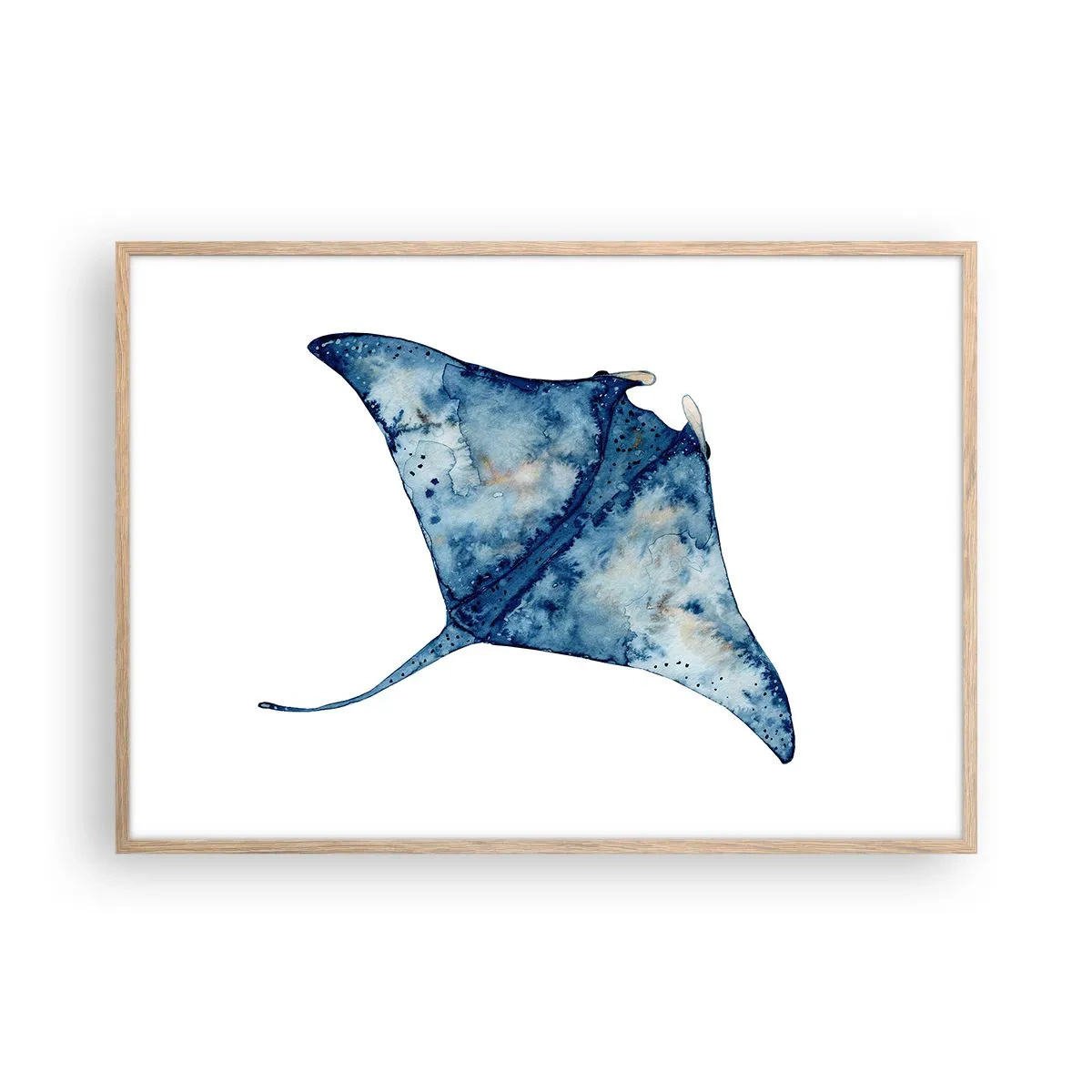 Een poster in een licht eiken lijst - Leven in blauw - 100x70 cm