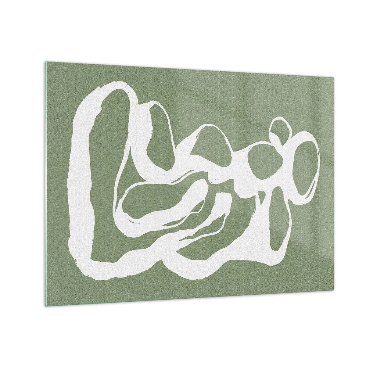 Schilderen op glas - Abstracte witte organische vorm op een olijfkleurige achtergrond - 70x50cm - De roep van de ruimte - Moderne wanddecoratie voor woonkamer en slaapkamer ARTTOR