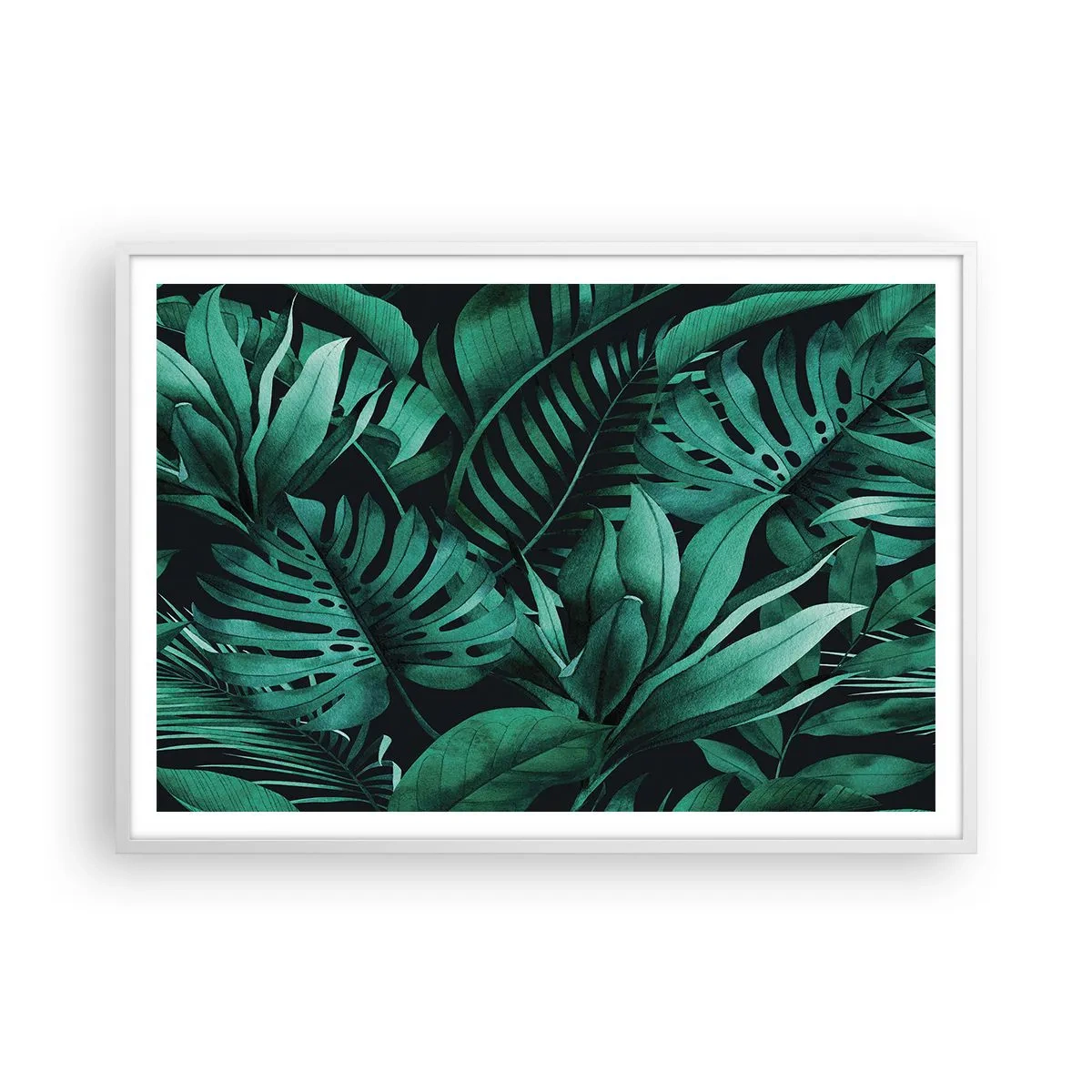 Poster in een witte lijst - De diepte van tropisch groen - 100x70 cm
