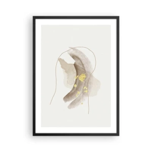Poster in een zwarte lijst - Een abstract patroon in beige met delicate gouden accenten. - 50x70cm - Ontmoet in de ruimte - Moderne wanddecoratie voor woonkamer en slaapkamer ARTTOR