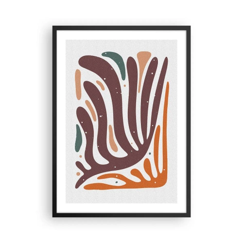 Poster in een zwarte lijst - Organische abstractie in warme tinten bruin en oranje - 50x70cm - Stralende organische compositie - Moderne wanddecoratie voor woonkamer en slaapkamer ARTTOR