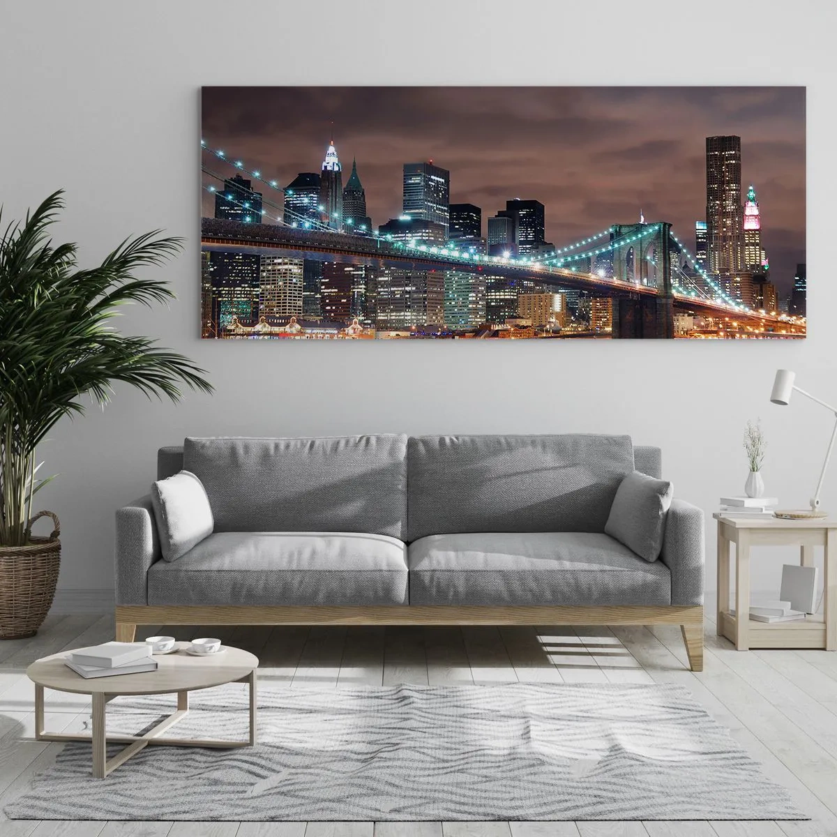 Schilderen op glas - Lichten van een grote stad - 100x40 cm
