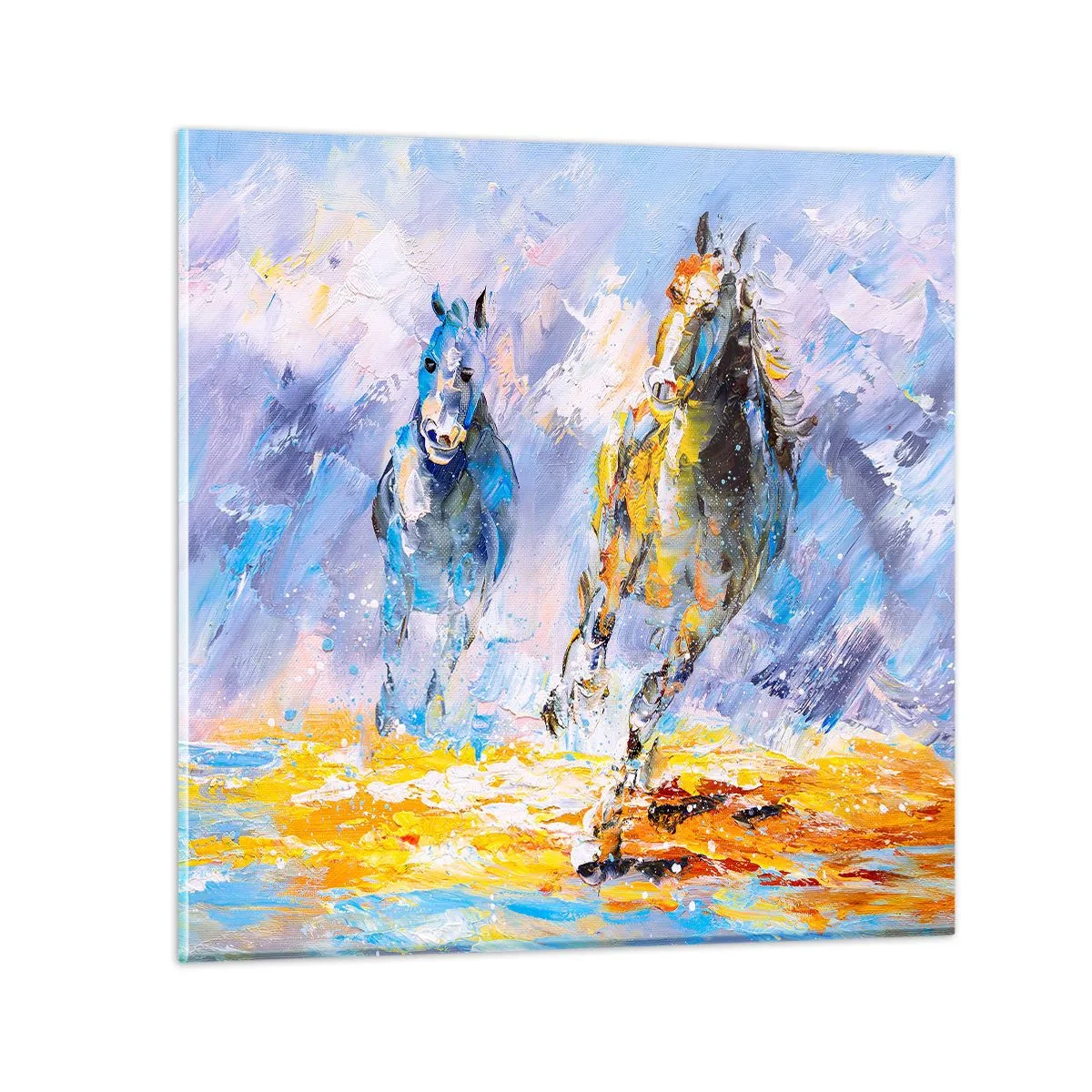 Schilderen op glas - Galopperen door de schittering - 40x40 cm