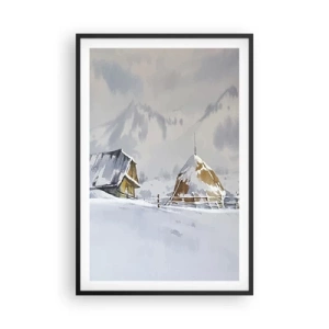 Poster in een zwarte lijst - In een besneeuwde vallei - 61x91 cm