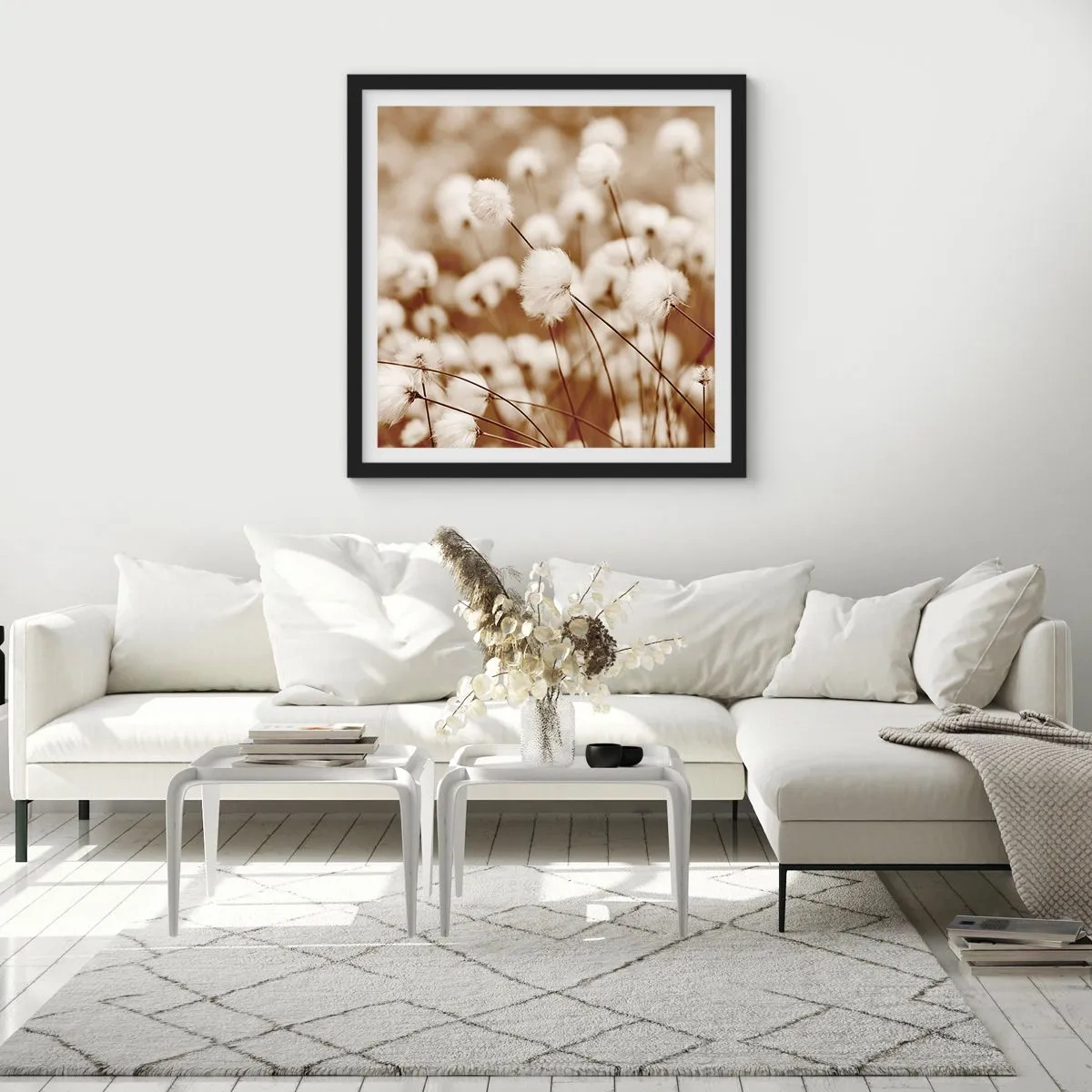 Poster in een zwarte lijst - Pluizig korenveld - 60x60 cm