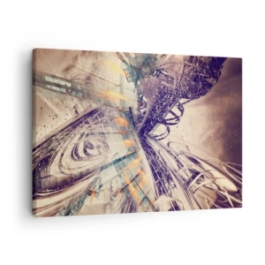 Schilderen op canvas - Dynamische abstractie in tinten beige en paars - 70x50cm - In grote haast - Moderne wanddecoratie voor woonkamer en slaapkamer ARTTOR