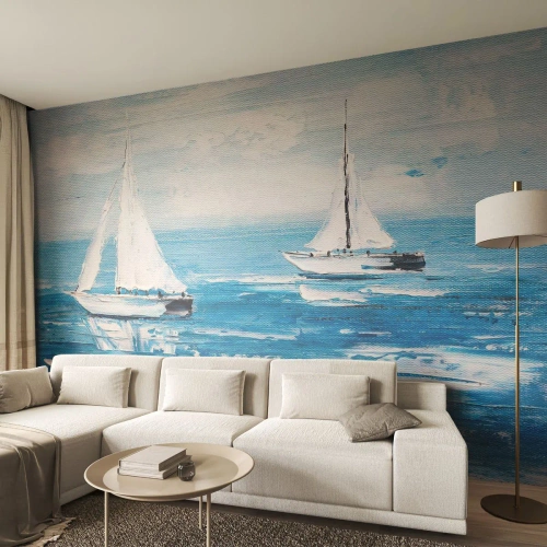 Zelfklevend Fotobehang Deluxe Sticker - Met een vriend aan mijn zijde - Landschap, Zeilboten, Nautisch - 200x140 cm