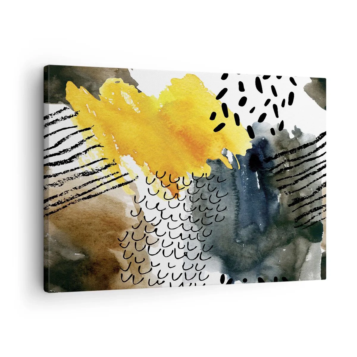 Schilderen op canvas - Een abstracte compositie met gele accenten en grafische patronen. - 70x50cm - Een ontmoeting van de elementen - Moderne wanddecoratie voor woonkamer en slaapkamer ARTTOR